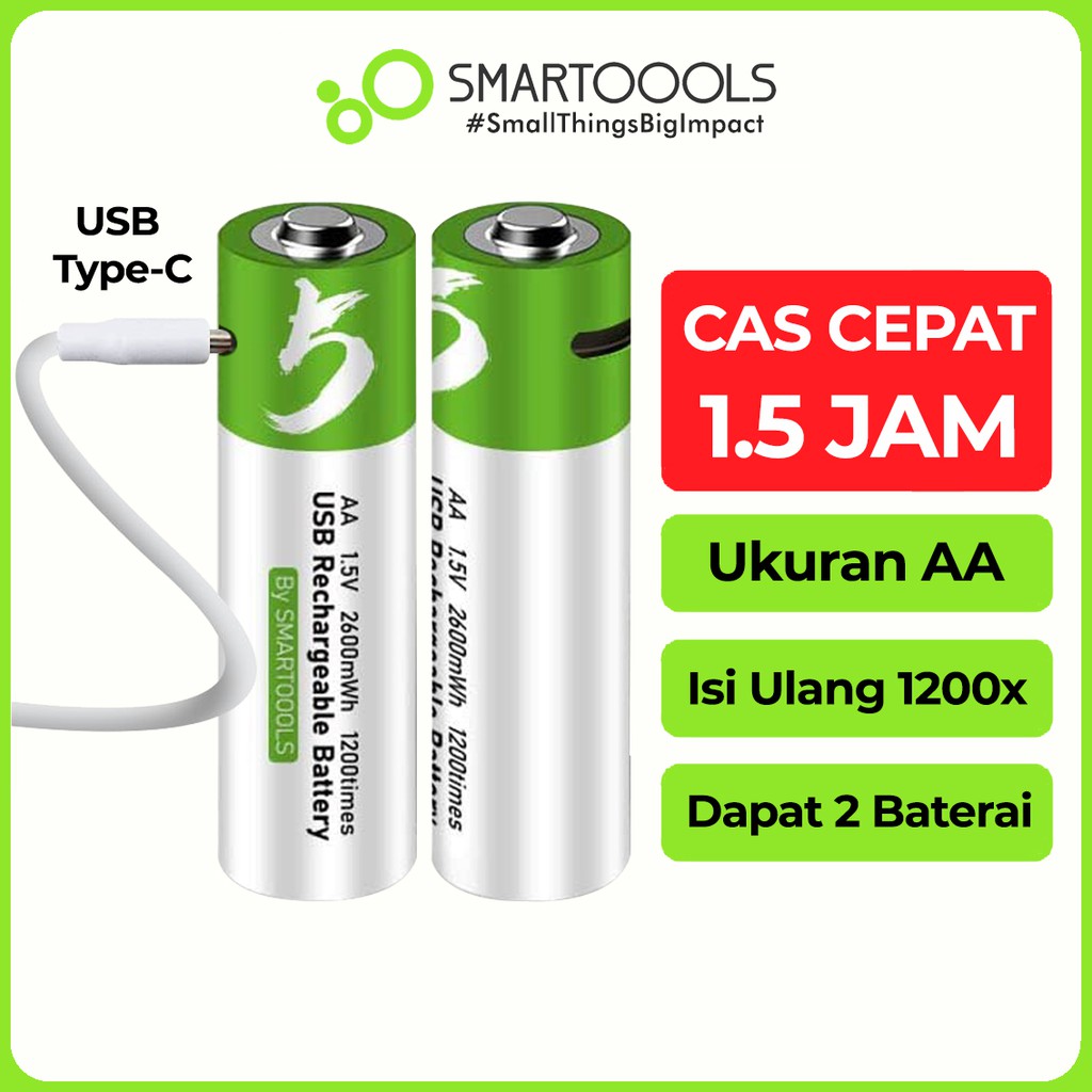 Baterai Cas Isi Ulang Pcs Smartoools Aa V Type C Usb Rechargeable