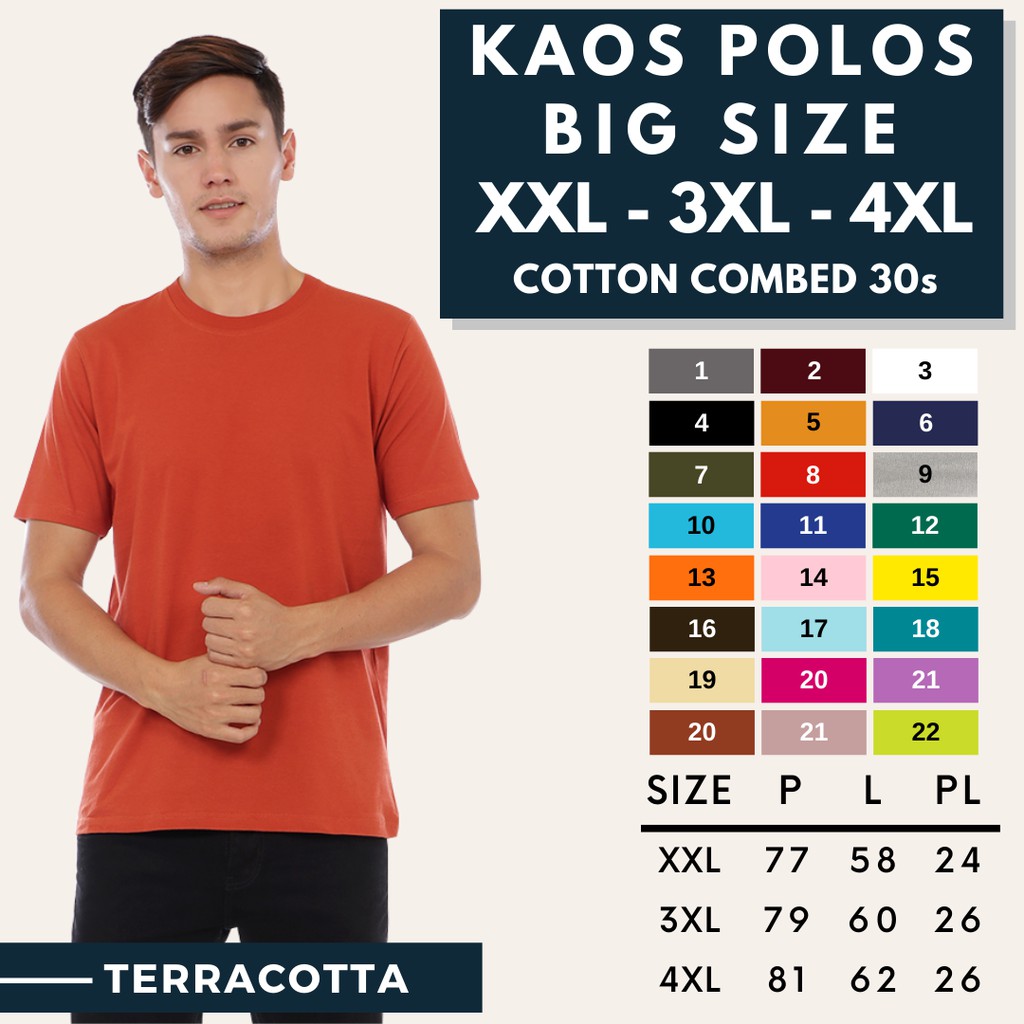 Jual KAOS POLOS BIG SIZE UNISEX LENGAN PENDEK COTTON COMBED 30S UKURAN