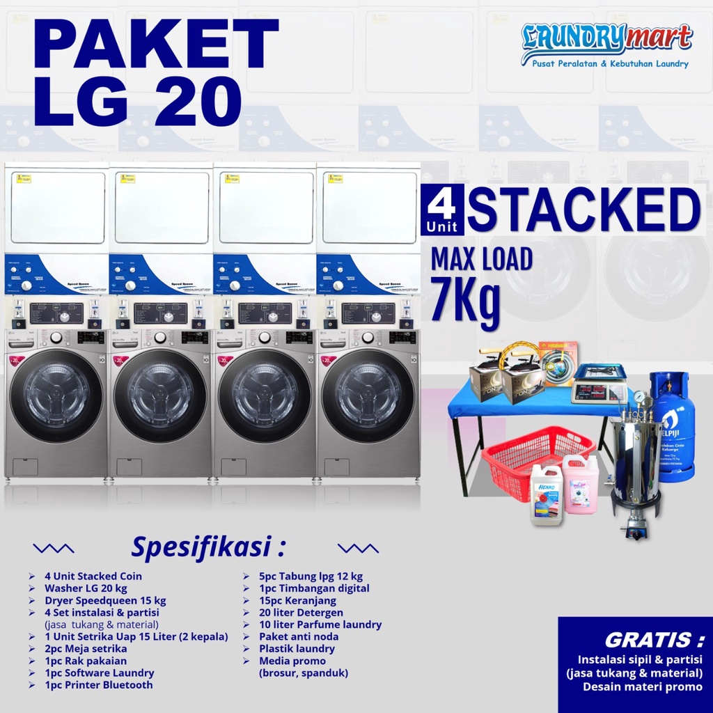 Jual Paket Laundry Coin Stacked Washer Lg Kg Dryer Speedqueen