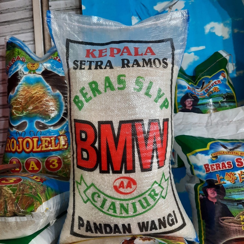 Jual Beras BMW SETRA RAMOS 10 Kg 20 Kg Cap Bmw Beras Putih Cianjur