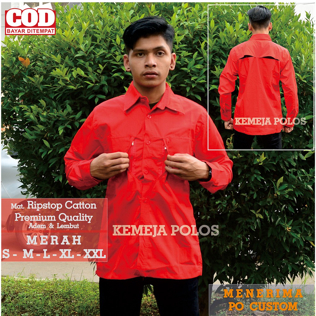 Jual Kemeja Kerja Semi Formal Warna Merah Cabe Kemeja Lapangan Pdh