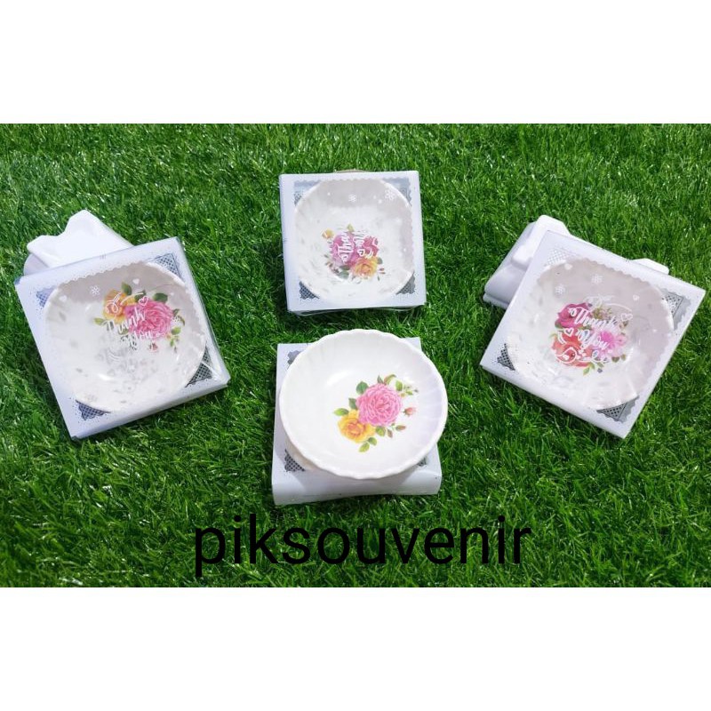 Jual Souvenir Mangkok Bulat Gerigi Kemasan Mika Motif Sovenir