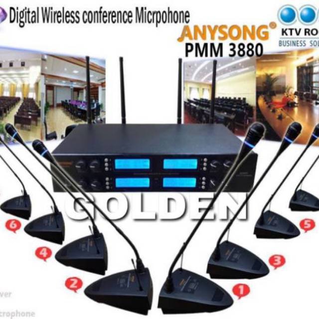 Jual Mic Wireless Meja Anysong PMM 3880 8 Mic Podium Original Product