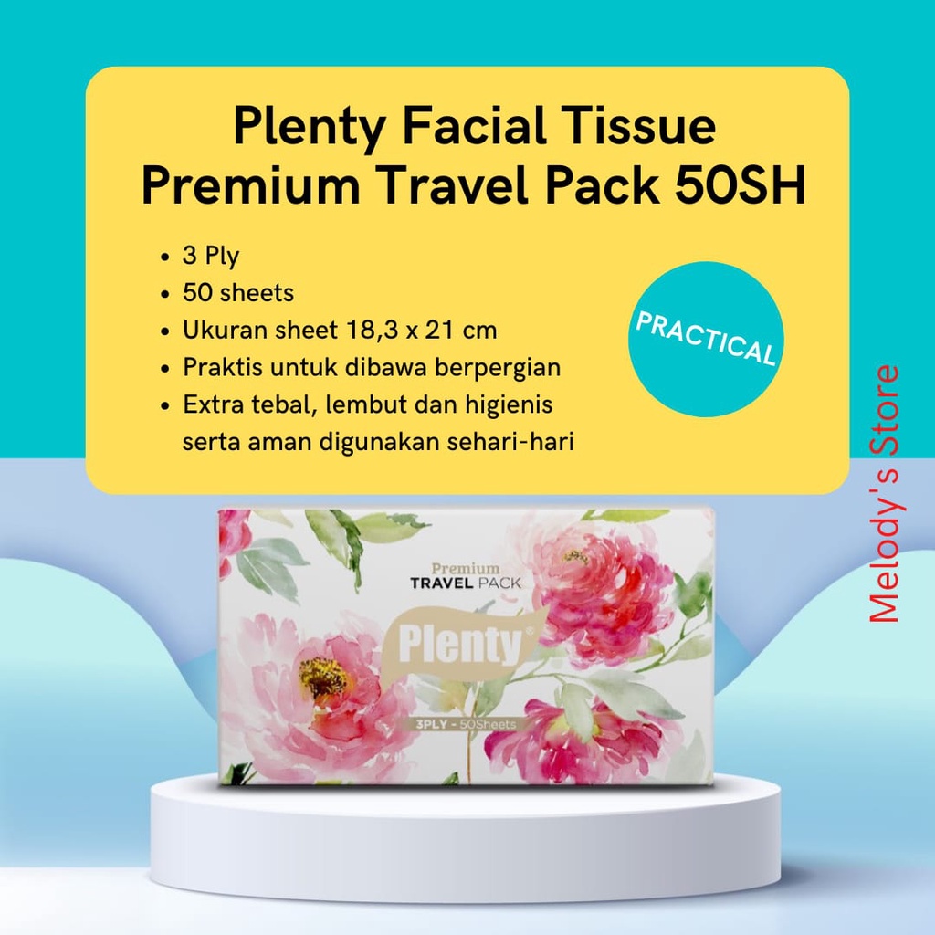 Jual Plenty Facial Tissue Premium Travel Pack 50 Sheets 3 Ply