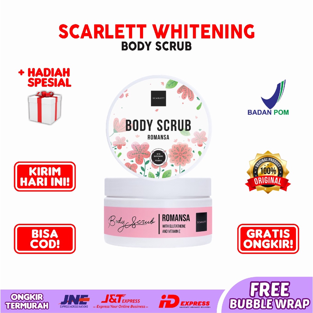 Jual Scarlett Whitening Body Scrub COD Lulur Romansa Pomegranate