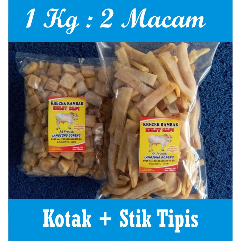 Jual Krecek Kerupuk Rambak Kulit Sapi Mentah Varian Kotak Stik Tipis