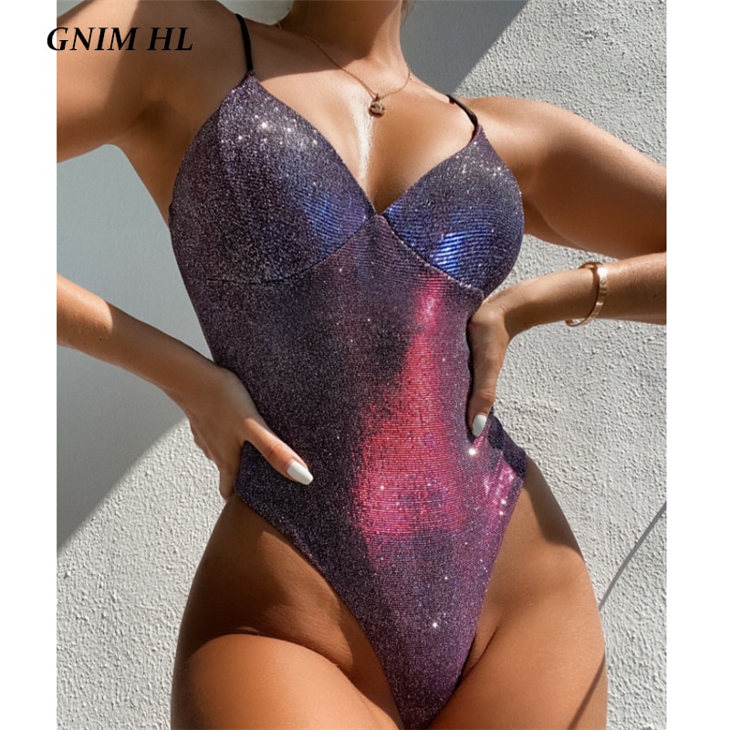 Jual Preorder Gnim Sexy Shiny Bikini Swimwear Women New Solid