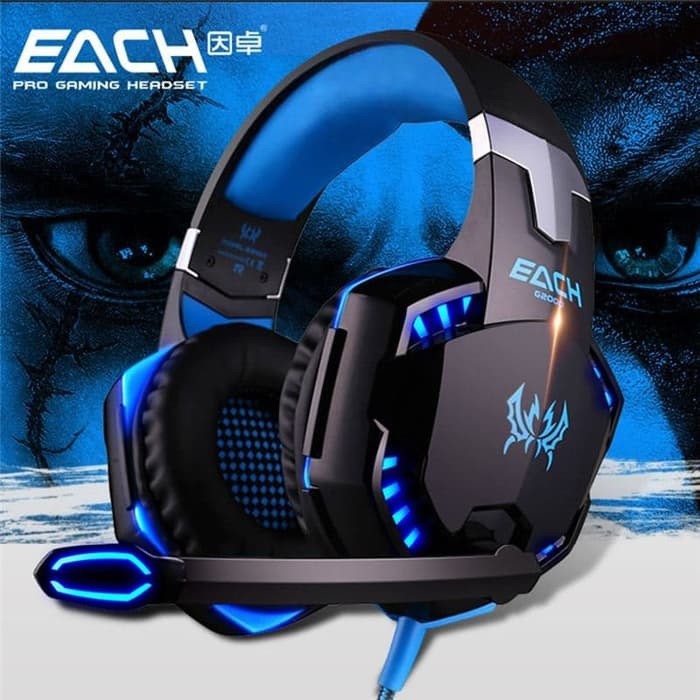 Kotion Each G2000 Gaming Headset Super Bass With LED Light Hitam Biru