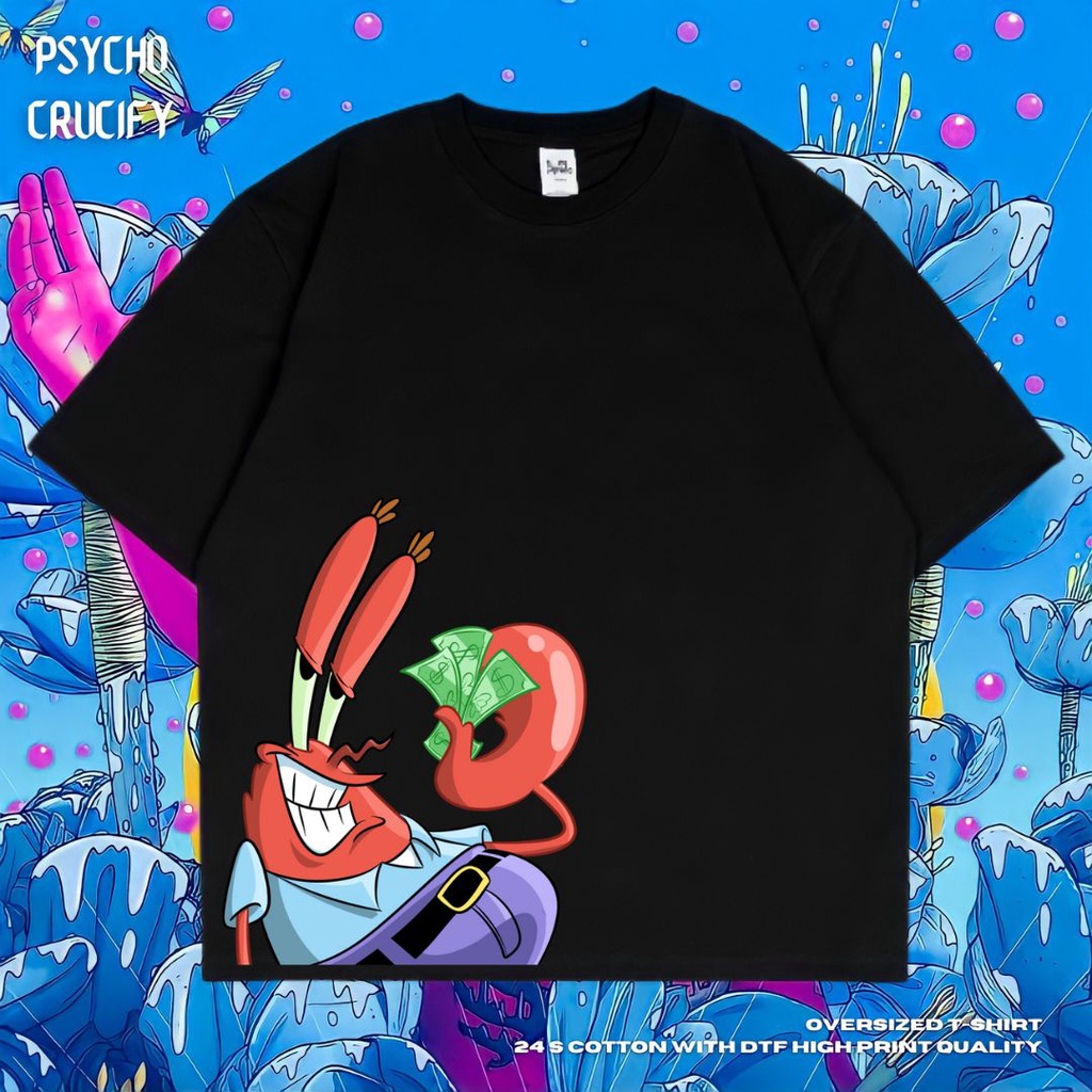 Jual Psycho Crucify Mr Krabs Oversized T Shirt Black Dark Grey