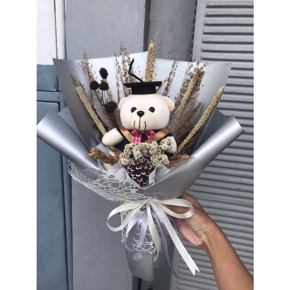 Jual Bouquet Boneka Bunga Kering Pom Pom Midi Size Buket Boneka Bunga