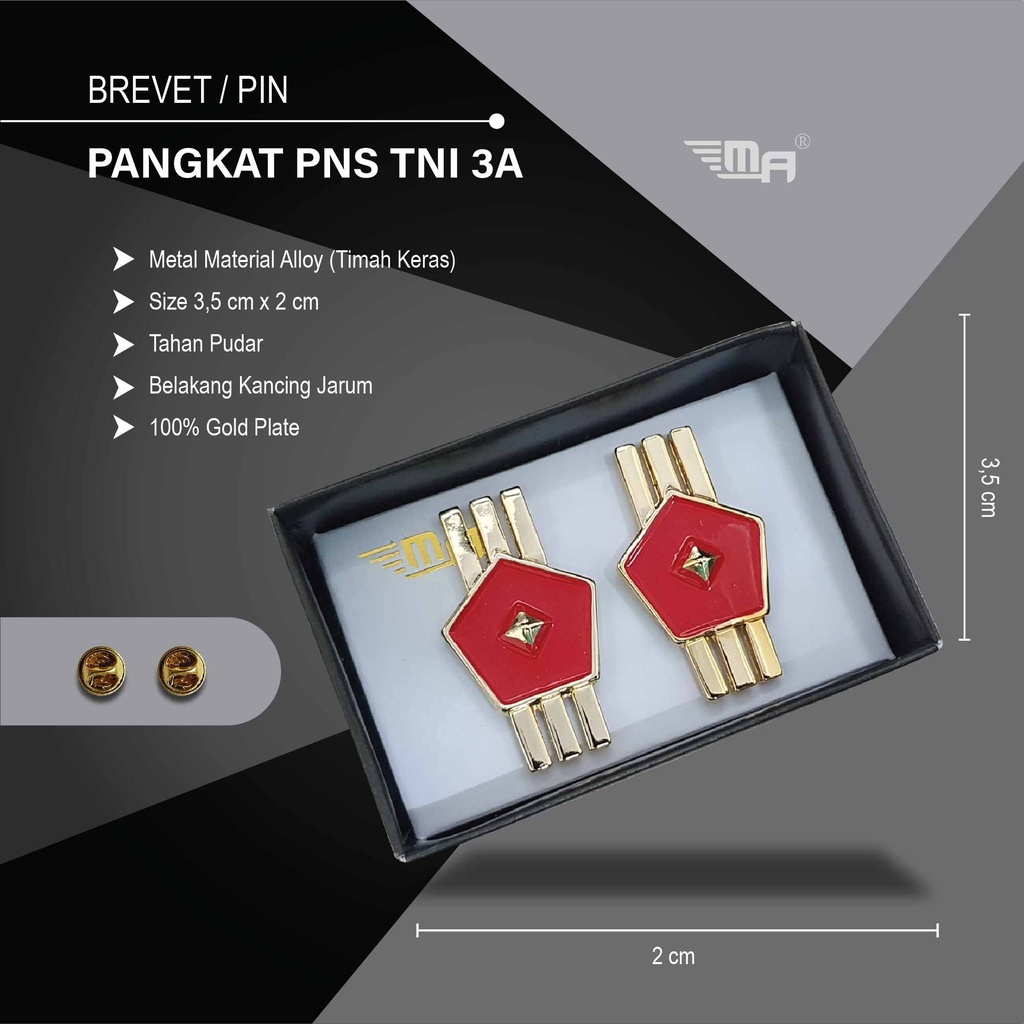 Jual PIN PANGKAT PNS TNI 3A PDH BRIVET BREVET WING PIN PANGKAT PNS TNI