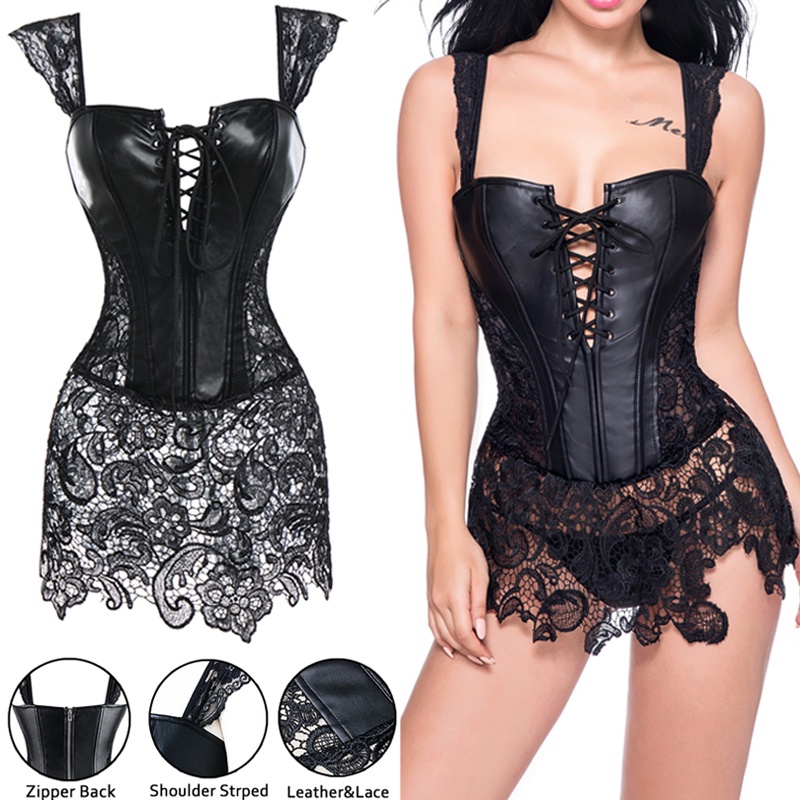 Jual Faux Leather Corset Gothic Bustier Sexy Lingerie Halloween