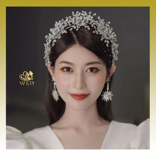 Jual WED Mahkota Pengantin Dan Anting Mewah Berlian Imitiasir Berbahan