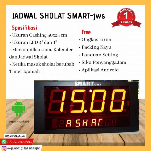 Jual Jam Digital Masjid Jadwal Sholat Otomatis Abadi Timer Adzan Iqomah