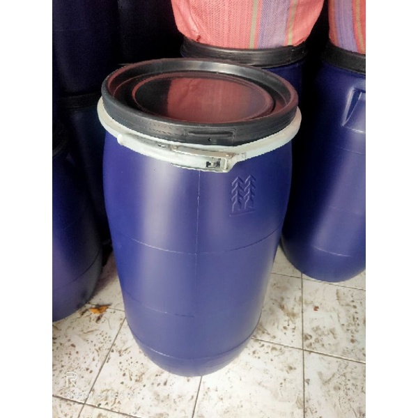 Jual Tong Biru Tong Sampah 80L 60L Lengkap Klem Besi Karet Seal Tong