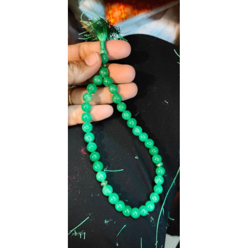 Jual COD TASBIH BATU AKIK GIOK HIJAU LUMUT NATURAL 33 BUTIR 8 MM