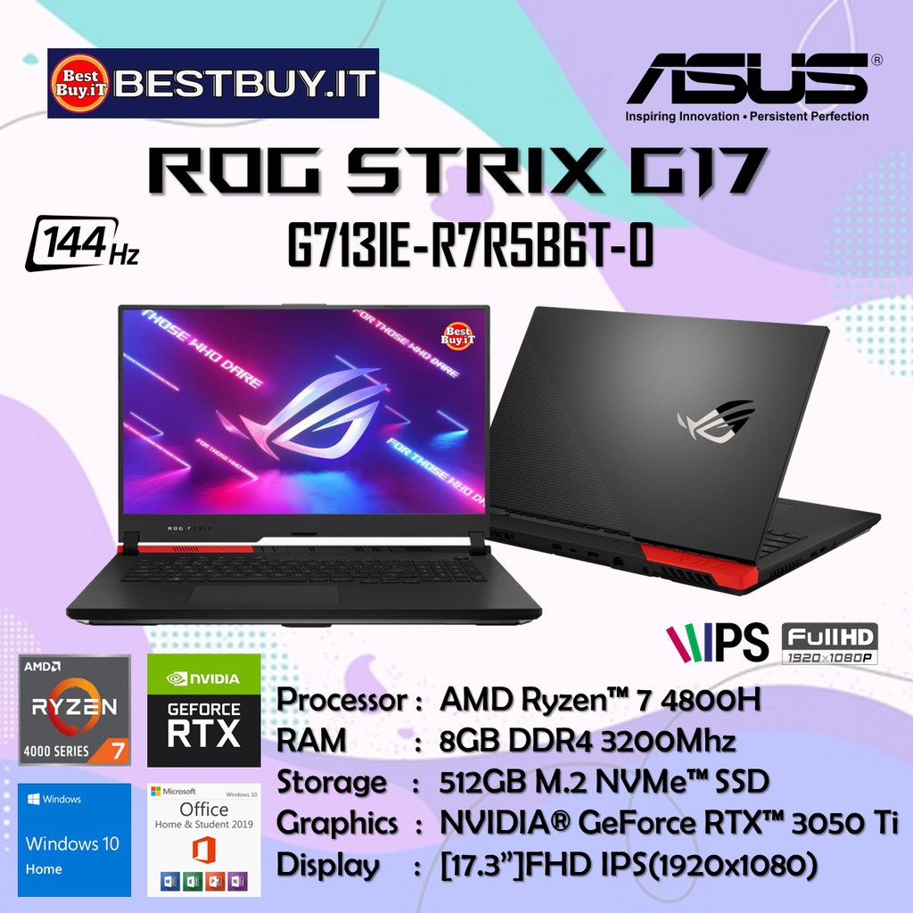 Jual ASUS ROG STRIX G713IE RYZEN 7 4800H 8GB 512GB RTX3050Ti 144Hz W10