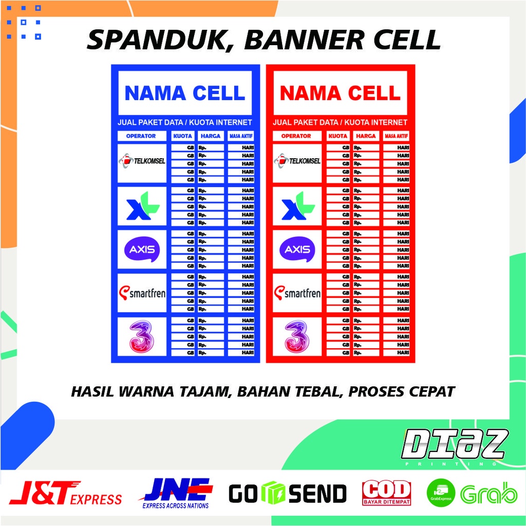 Jual Spanduk Pulsa Banner Tabel Harga Kuota Konter Bisa Tulis Sendiri