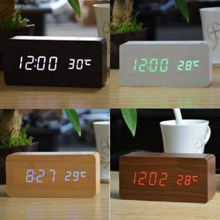 Jual Jam Meja Kayu Digital Led Jam Estetik Suhu Digital Wood Smart