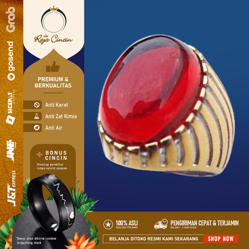 Jual Cincin Titanium Emas Perak Batu Akik Merah Siam Karawang Pria