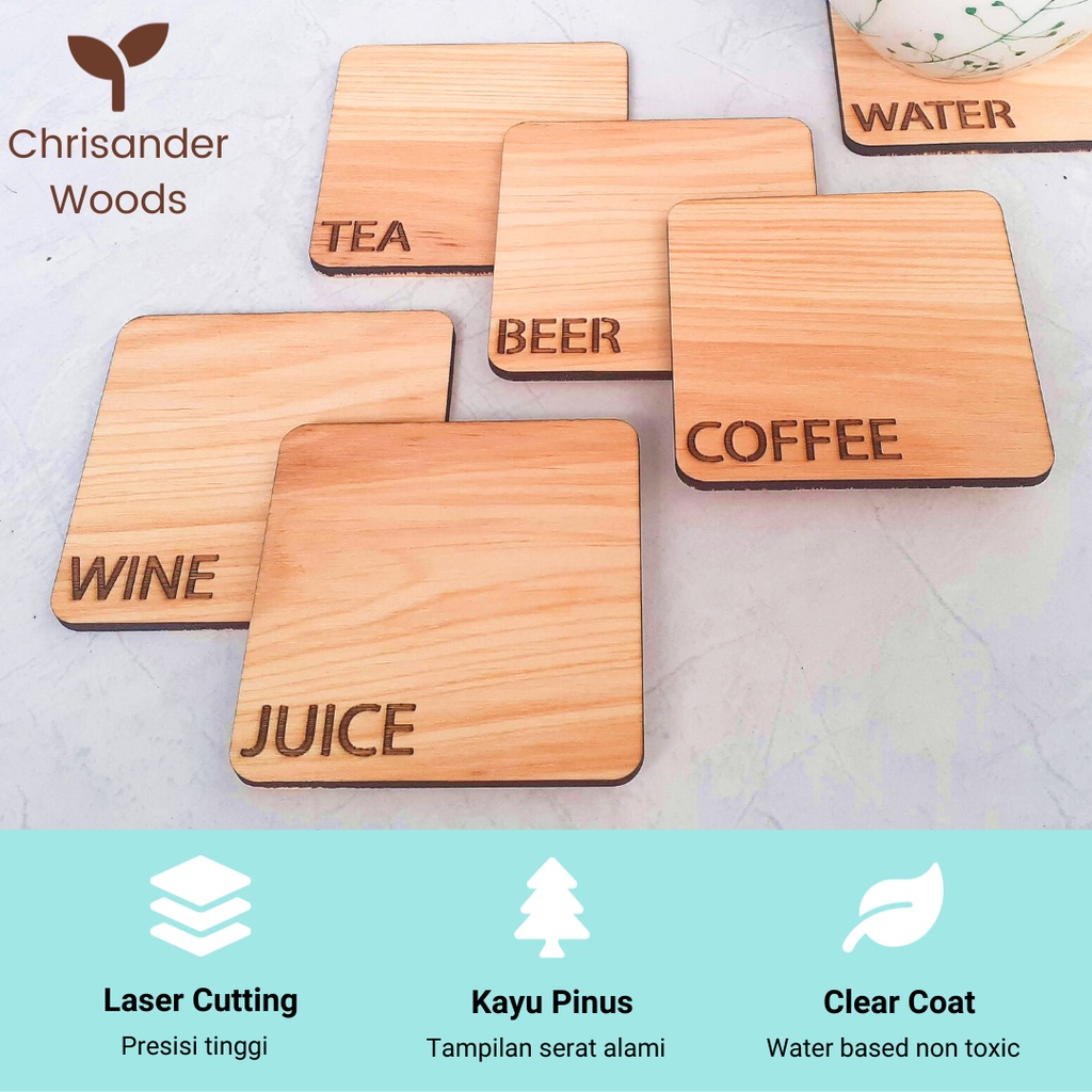 Jual Tatakan Gelas Kayu Coaster Kayu Alas Gelas Kayu Kotak