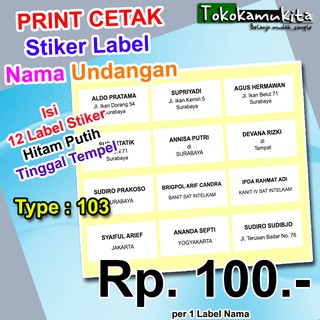 Jual Print Cetak Label Nama Undangan No Shopee Indonesia