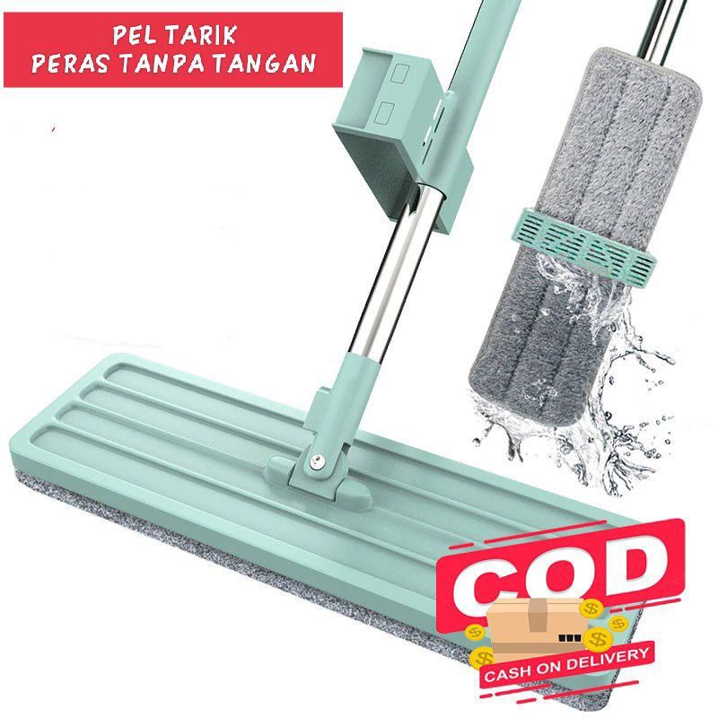 Jual Pel Lantai Tarik Alat Pel Magic Flat Mop Peras Tanpa Tangan Pel