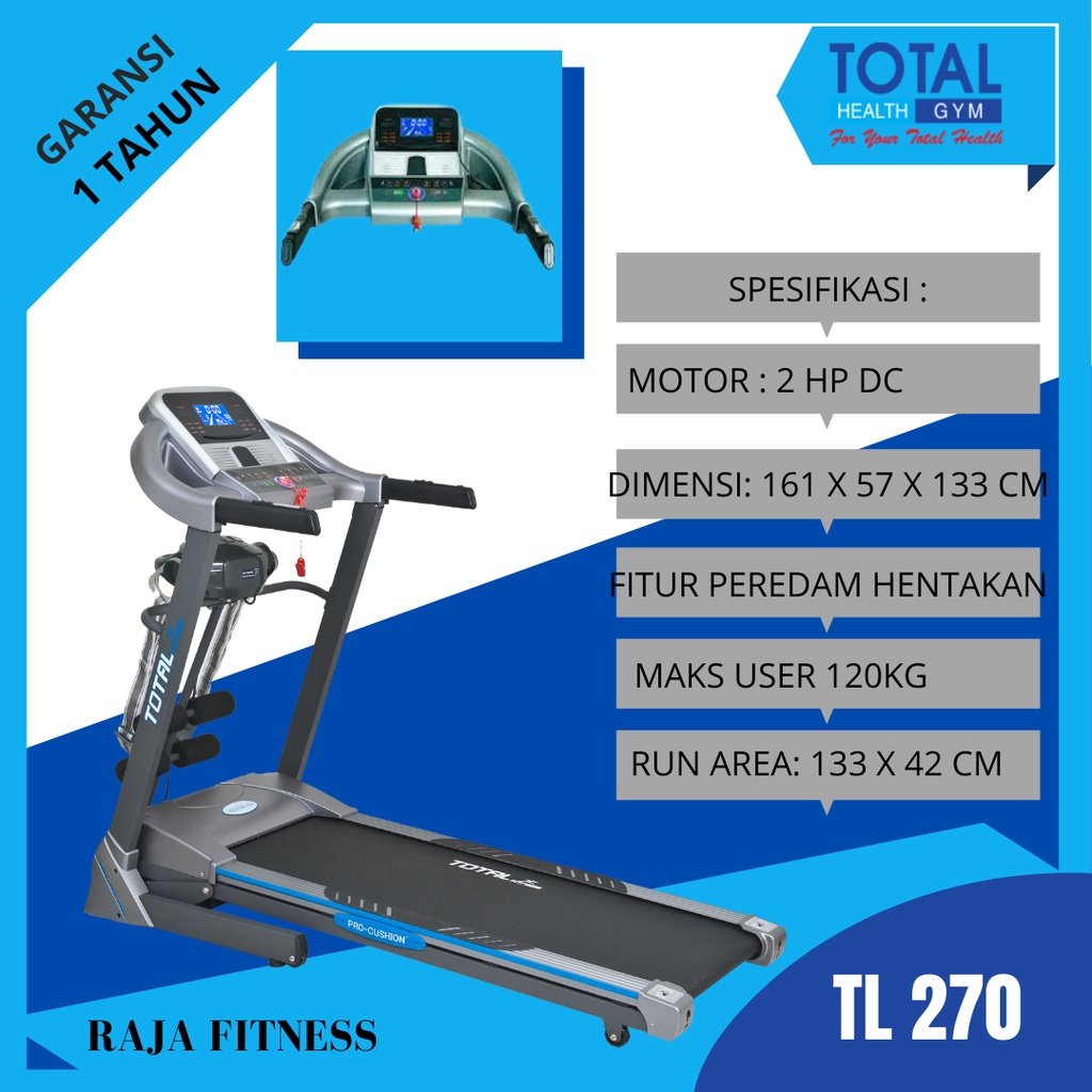 Jual Treadmill Elektrik TL 270 Listrik Fitur Peredam Hentakan Alat