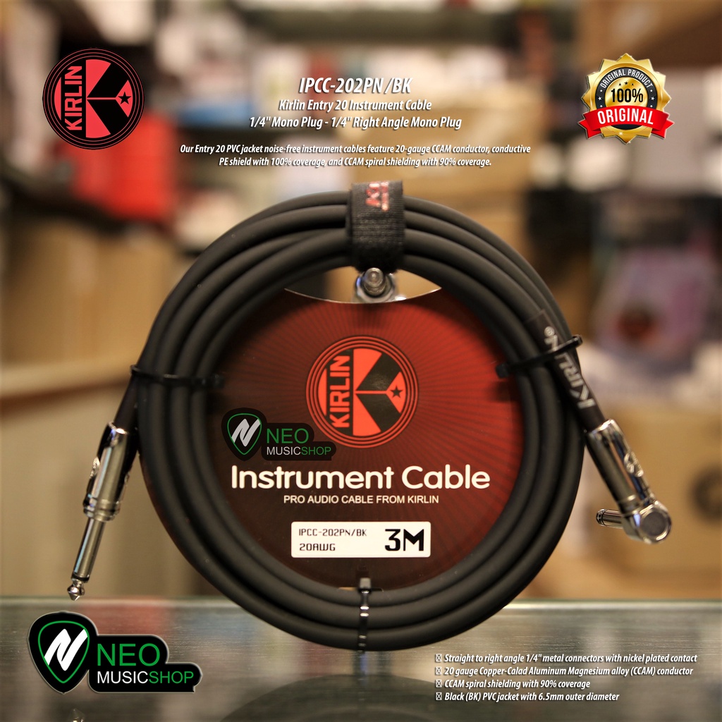 Jual Kirlin IPCC 202PN BK 3Mtr Instrument Cable 1 4 Right Angle Mono