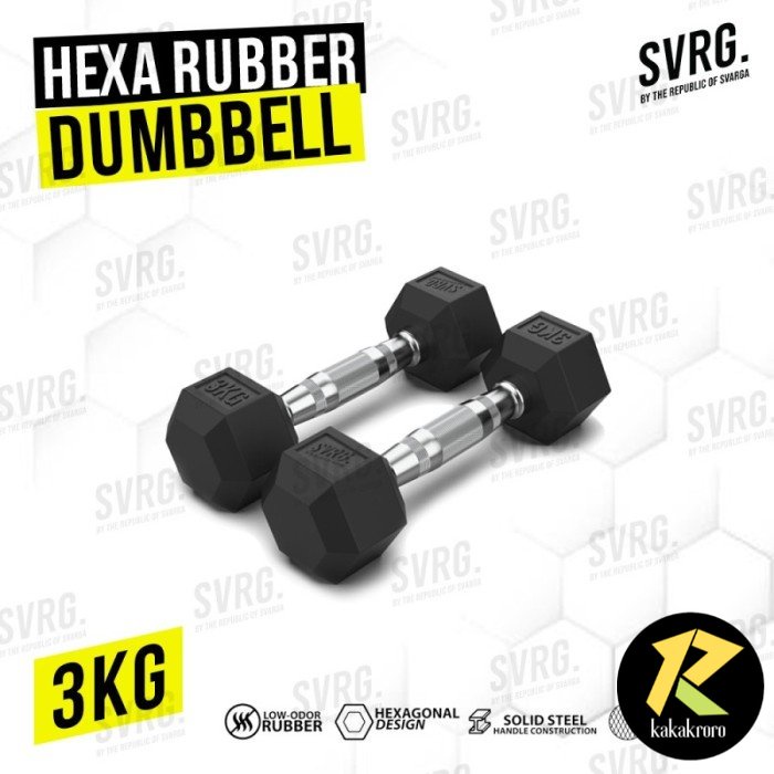 Jual Svarga Hexagonal Dumbbell 3 KG Rubber Dumbell Barbell 3KG