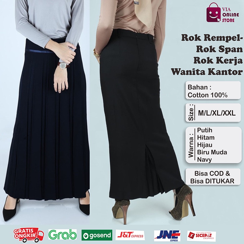 Jual Rok Hitam Panjang Rempel Polos Wanita Kerja Formal Jumbo Big