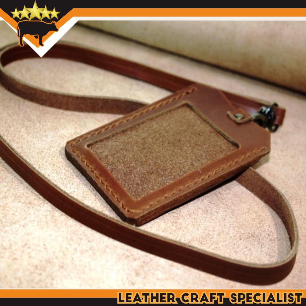 Jual ID CARD KULIT ASLI NAME TAG KULIT LEATHER CARD HOLDER BROWN TAN