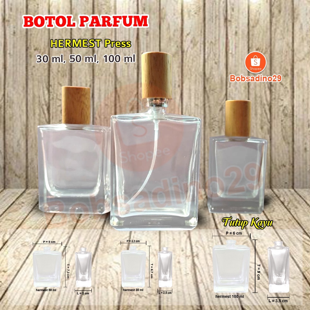 Jual Botol Kosong Kotak Hermest Kaca Press Tutup Kayu Unik Botol Parfum