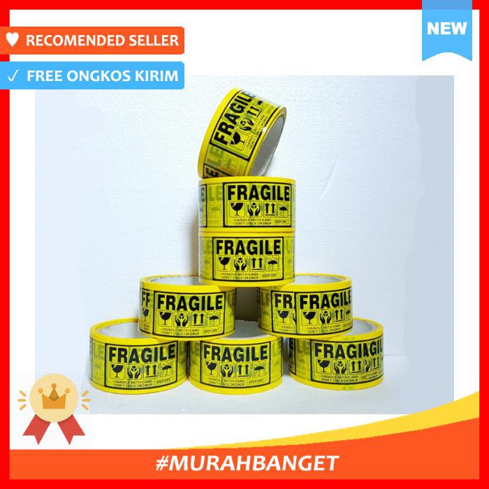 Jual Lakban Fragile Design Kuning Pengikat Perekat Selotip Tape