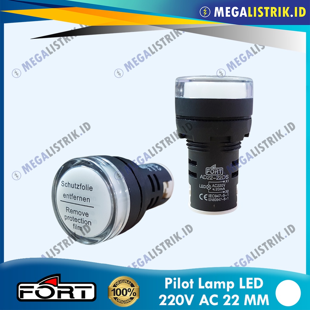 Jual FORT PILOT LAMP LED 22MM 220V AC PUTIH LAMPU KONTROL PANEL LED