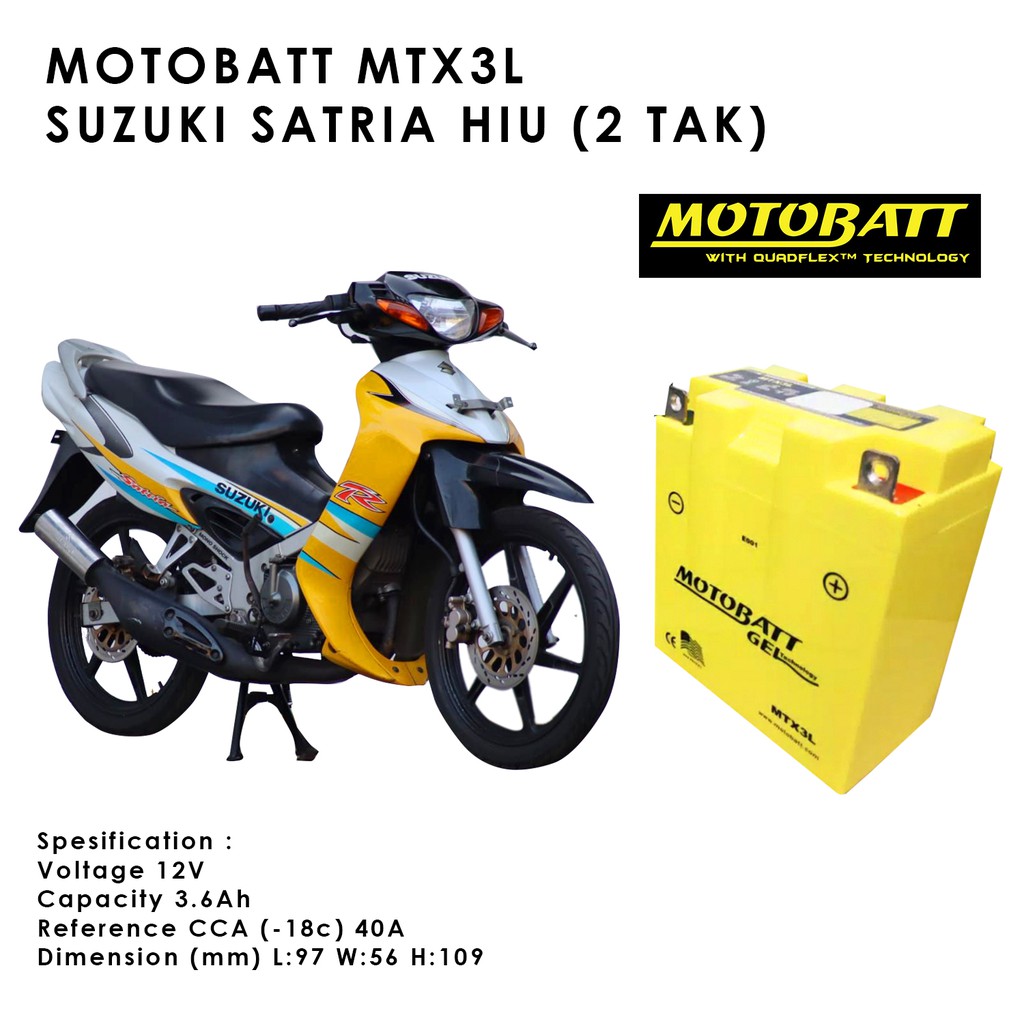 Jual Aki Motor Suzuki Satria Hiu 2 Tak Starter Kick Motobatt MTX3L