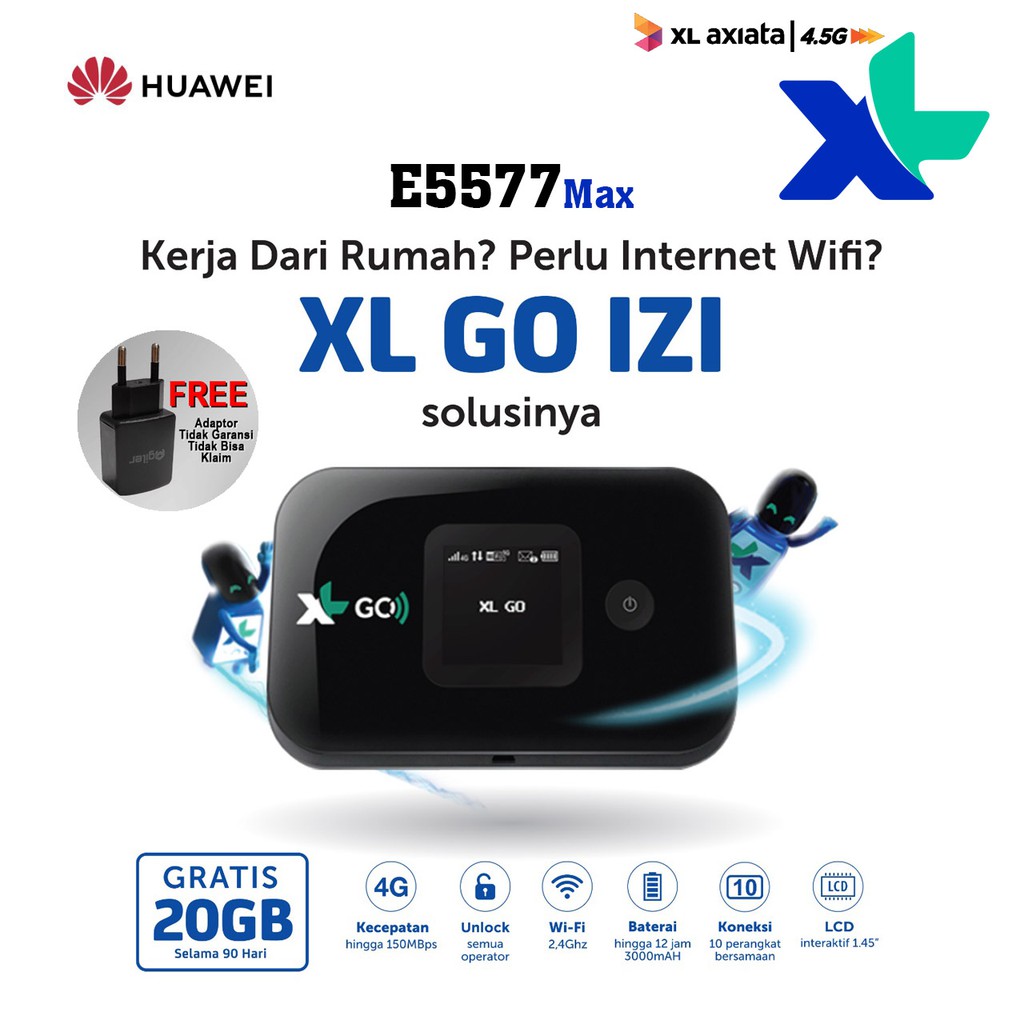 Jual XL Go IZI Mifi Router Modem Wifi 4G Huawei E5577 MAX 3000mAh Free