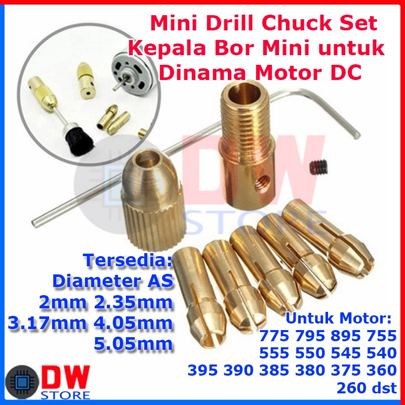 Jual Mini Drill Chuck Set Kepala Bor Mini Collet 5 Dinamo Motor DC