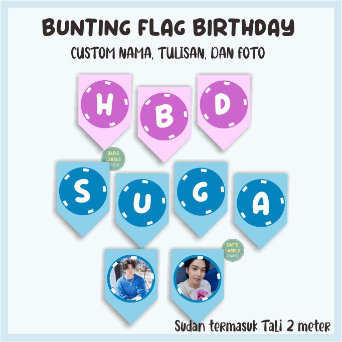 Jual Lembar Bendera Pesta Ulang Tahun Custom Nama Bunting Flag