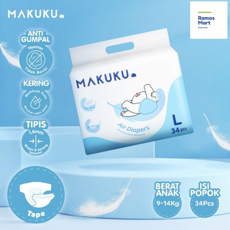 Jual Makuku Air Diapers Tape L34 Popok Bayi Tipis Anti Gumpal Daya