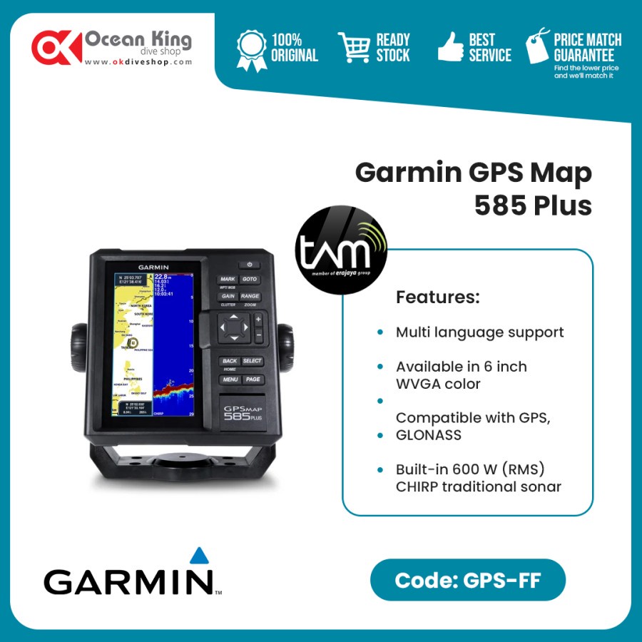 Jual GPS MAP GARMIN 585 PLUS KOMPLIT W GA38 GT20 TM GARANSI TAM