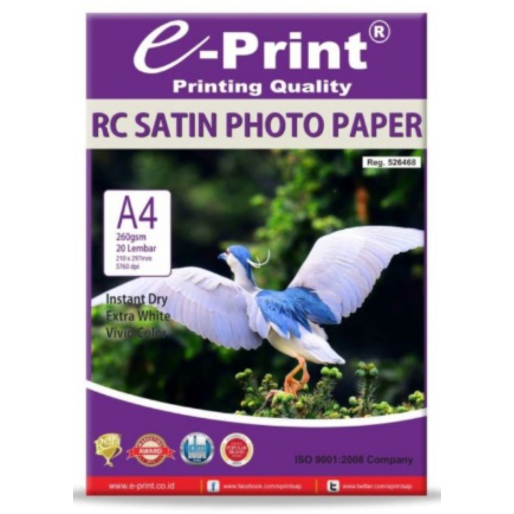 Jual Kertas Foto RC Satin E Print 260 GSM A4 20 Lembar Silky Photo