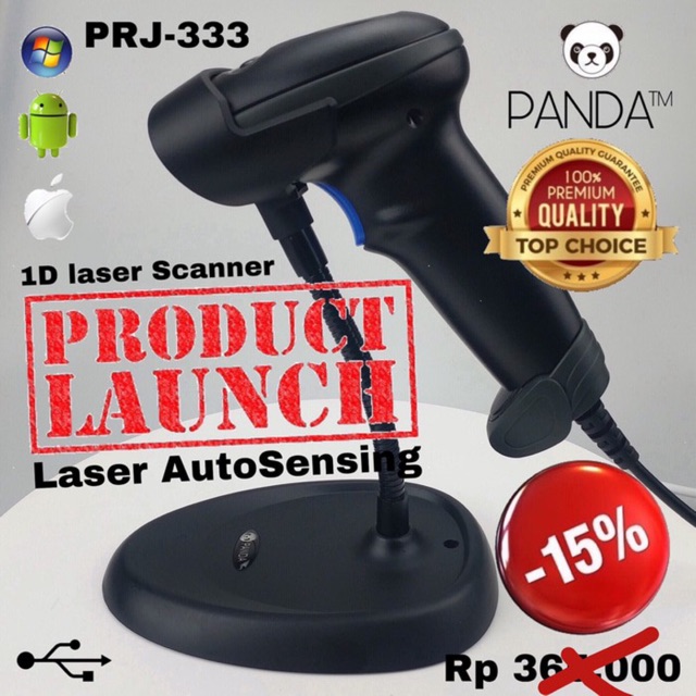 Jual Auto Sensing Laser 1D Barcode Scanner PANDA PRJ 333A Auto Scan USB