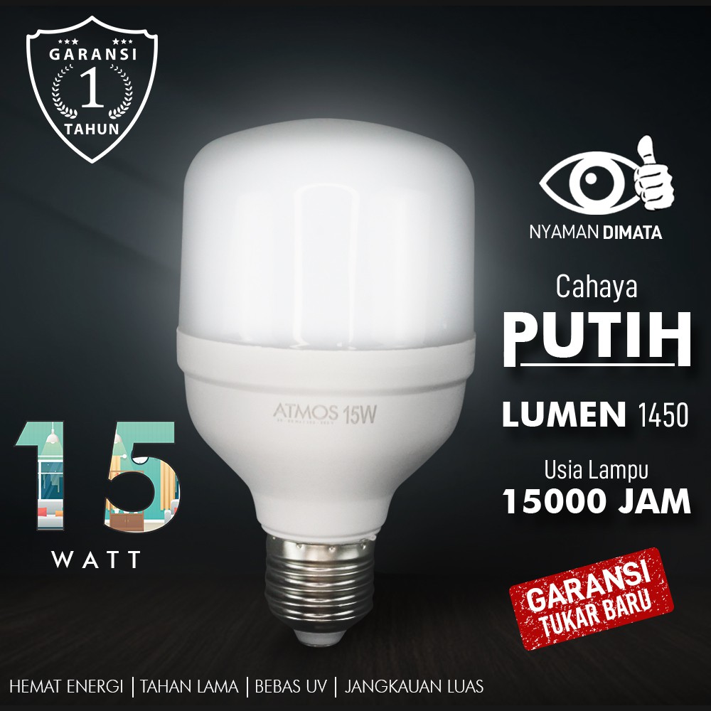 Jual ATMOS Bohlam Led 15 Watt Platinum Capsule Frosted Garansi 1 Tahun