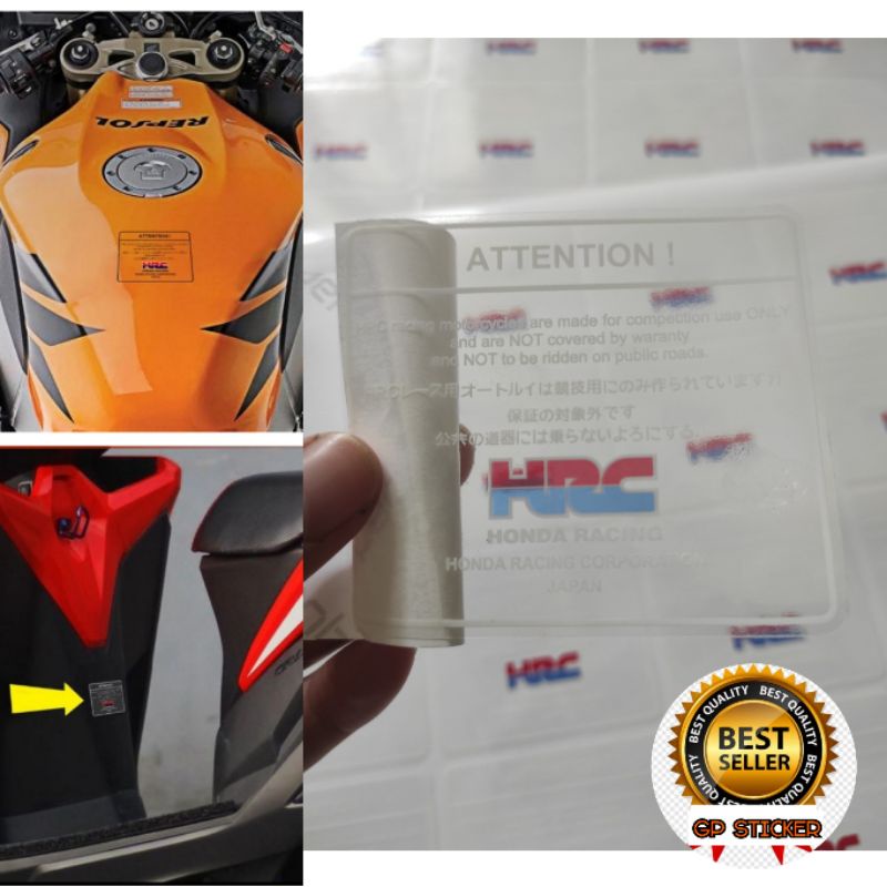 Jual STICKER PRINTCUTT WARNING HRC For Competition Use Only Transparan