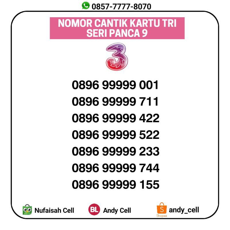 Jual NOMOR CANTIK TRI THREE SERI RAPI TRIPLE KWARTET Shopee Indonesia