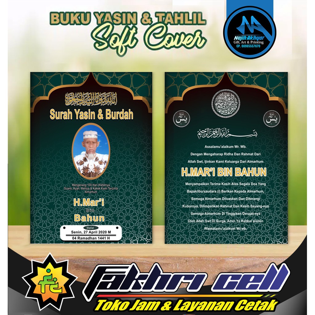 Jual Buku Yasin Tahlil Custom Gratis Desain Cetak Foto Yasin