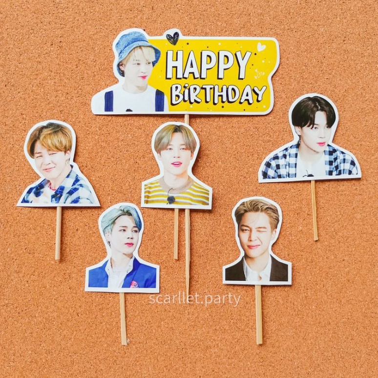 Jual TOPPER CAKE HAPPY BIRTHDAY JIMIN HBD ULTAH BTS HIASAN DEKOR