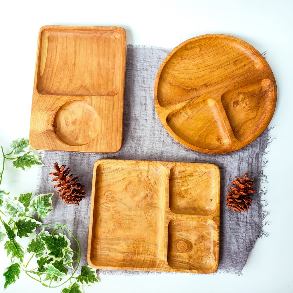 Jual PIRING SEKAT KAYU JATI Piring Kayu Piring Bento Tray Kayu Nampan