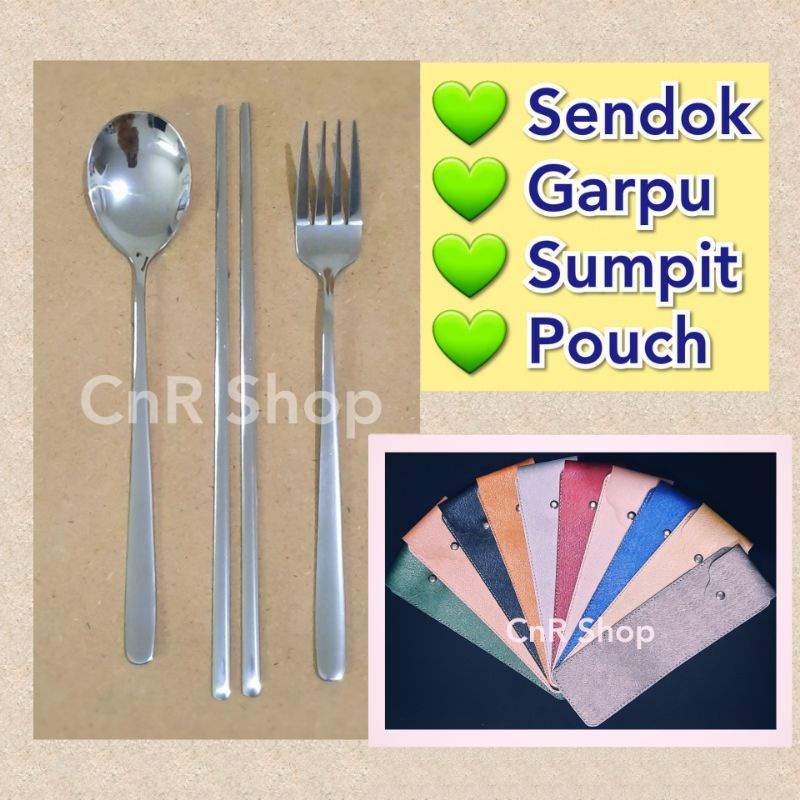 Jual Sendok Set Garpu Stainless Sumpit Korea Pipih Pouch Korean Spoon